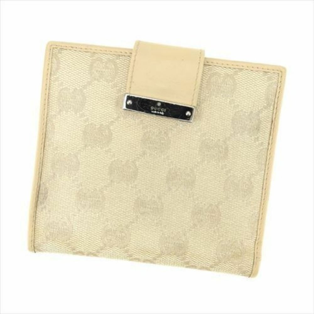 Gucci Wallet Purse G logos Beige Canvas Leather Woman Authentic Used E1281